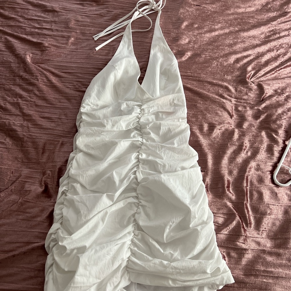 White Ruched Mini Dress